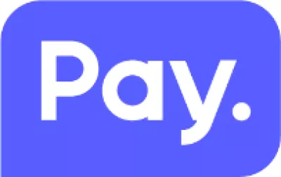 Blauw logo met witte tekst "Pay." in een vierkant met afgeronde hoeken.