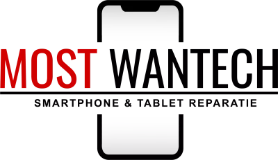 Silhouet van een smartphone met het woord "MOST" in rode letters ernaast.