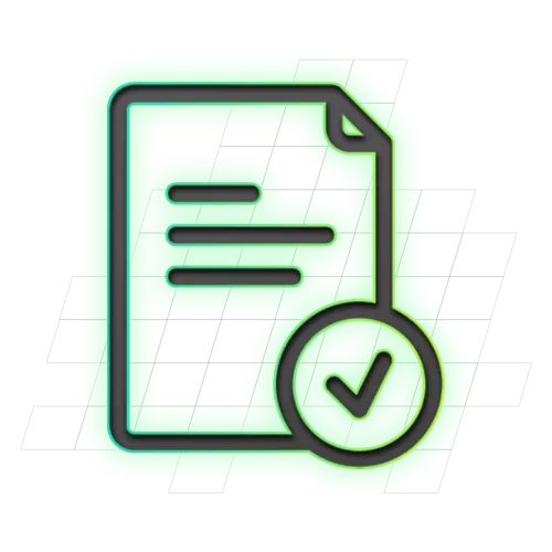 Illustratie van een document met een checkmark in de hoek, tegen een groene achtergrond.