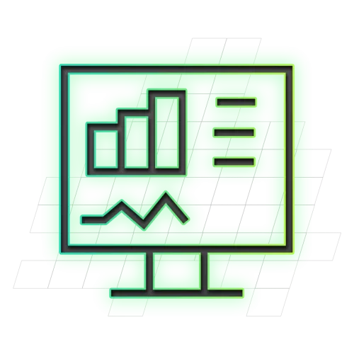 Illustratie van een computerscherm met grafieken en tekst op een groene achtergrond.